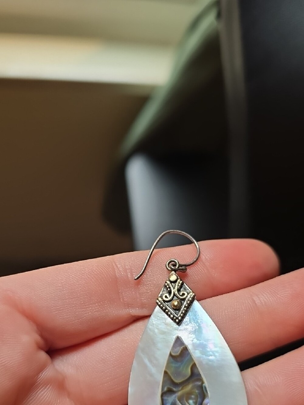 Vintage Robert Manse Bali Sterling Silver 18K Abalone Mother of Pearl Teardrop - Picture 4 of 7